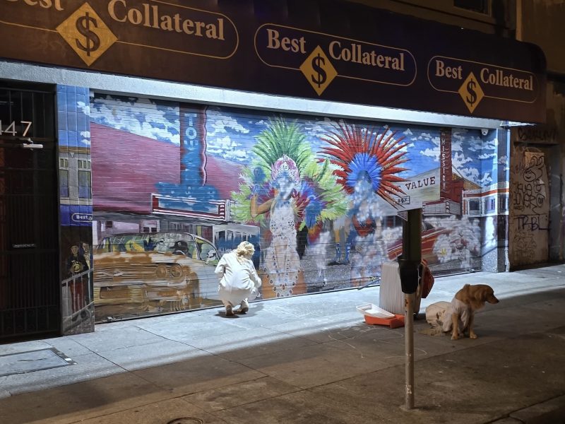 A person tags the mural 'Carnaval on Mission' on Sunday Dec. 15, 2024. Photo courtesy of Antonio Barrera.