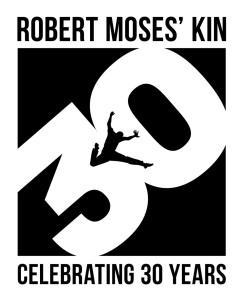 Silhouette of a dancer over a stylized "30" with text "Robert Moses' Kin Celebrating 30 Years.
