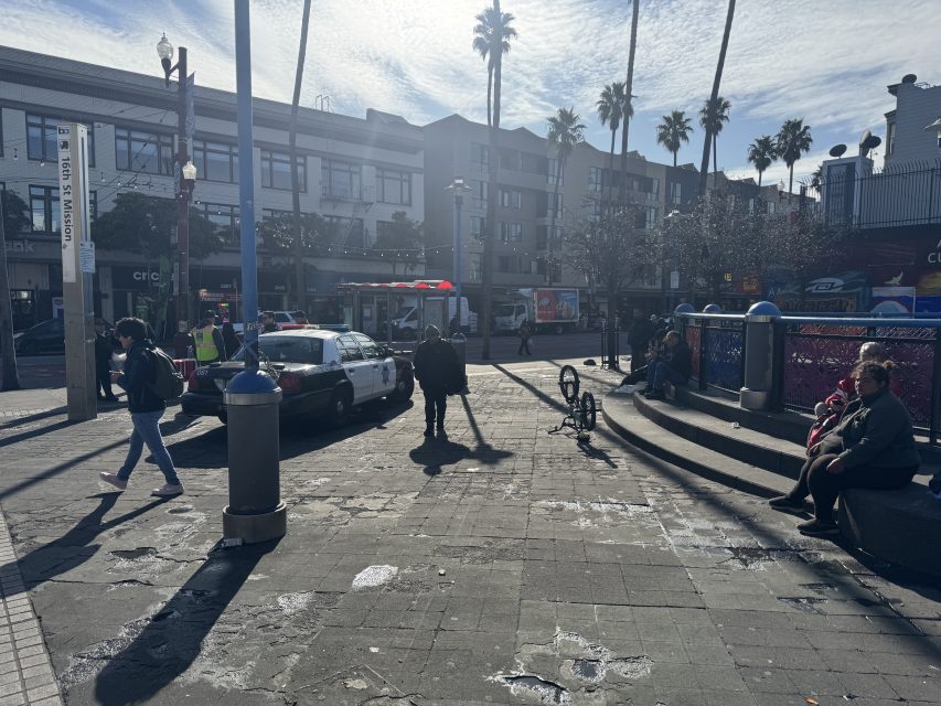 A look of the Southwestern 16th Street BART plaza at 10 a.m. on Tuesday, March 11, 2025. Photo by Oscar Palma.