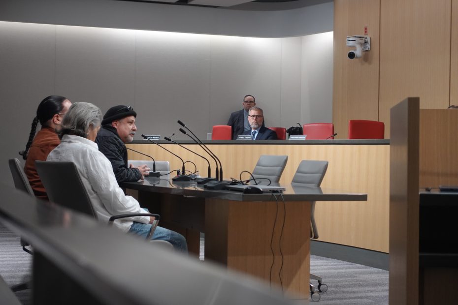 From left to right, William Ortiz, Rafael Moreno and Gladys Andino speak in favor of SB 276 in front of the state's Local Government Committee on Wednesday March 19, 2025. Photo by Oscar Palma.
