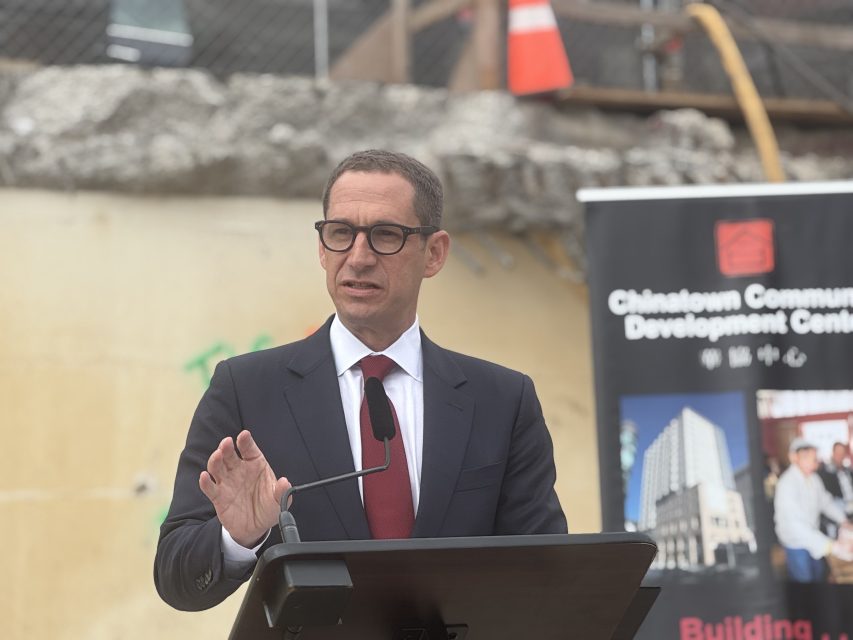 San Francisco Mayor Daniel Lurie speaks at the ground breaking ceremony of Casa Adelante at 1515 South Van Ness Ave. on Wednesday April 16, 2025. Photo by Oscar Palma.