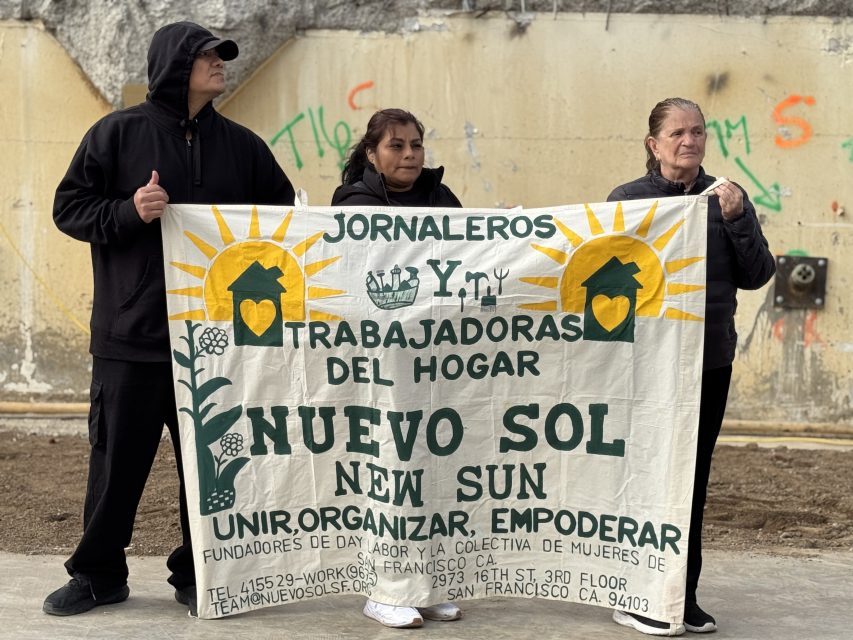 Members of the Nuevo Sol Day Labor and Domestic Worker Center at the ground breaking ceremony of Casa Adelante at 1515 South Van Ness Ave. on Wednesday April 16, 2025. Photo by Oscar Palma.