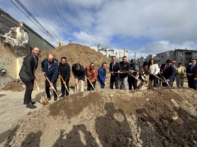 City, state officials and activists shoveling dirt at the ground breaking of Casa Adelante at 1515 South Van Ness Ave. on Wednesday April 16, 2025. Photo by Oscar Palma.