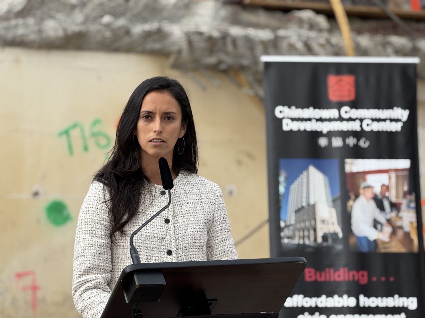 District 9 Supervisor Jackie Fielder speaks at the ground breaking ceremony of Casa Adelante at 1515 South Van Ness Ave. on Wednesday April 16, 2025. Photo by Oscar Palma.