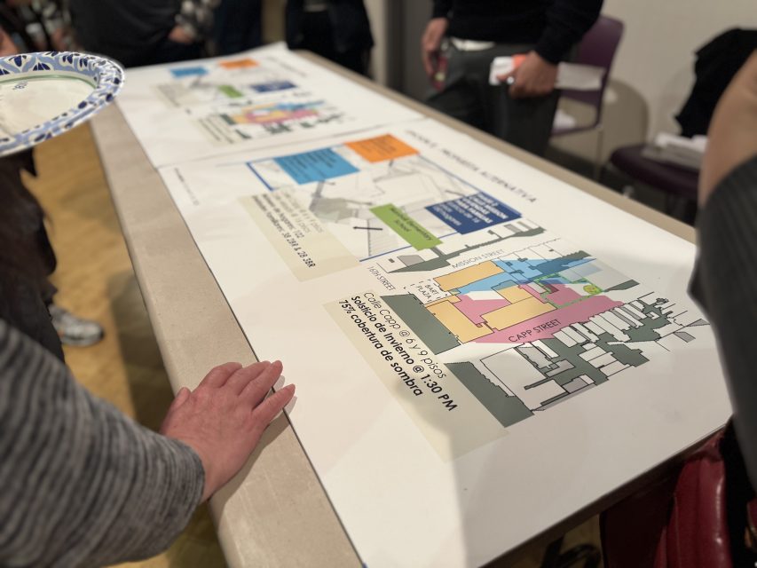 Attendees had the opportunity to break into groups to discuss details further with representatives of the two developers, on Thursday May 8, 2025. Photo by Oscar Palma.