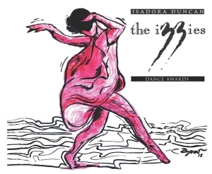 Stylized illustration of a dancer in motion, with text reading "Isadora Duncan Dance Awards: the Izzies" in black and white lettering.