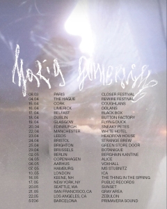 Tour poster featuring Maria Somerville's name in cursive, with a list of 2024 concert dates and venues across Europe and North America over a blurred face background.