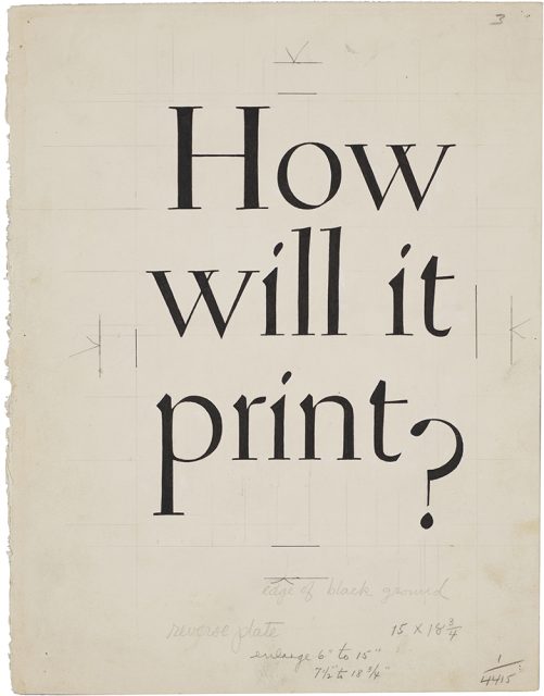 A sheet of paper with the large black text "How will it print?" in a serif font, surrounded by pencil measurement marks and handwritten notes.
