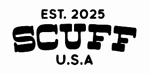 Black text logo reads "EST. 2025 SCUFF U.S.A" in bold, vintage-style font on a white background.