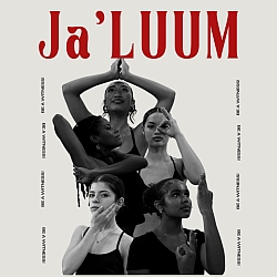 Five women pose with expressive hand gestures against a light background, with the word "Ja'LUUM" in large red letters above them.