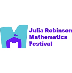 Julia Robinson Mathematics Festival logo with stylized blue and purple "M" and the event name in purple text on a white background.