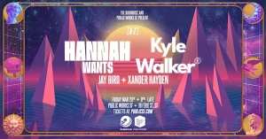 Concert poster for Hannah Wants and Kyle Walker with Jay Bird and Xander Hayden, on March 29th at Pub 626 in Las Vegas, featuring a geometric sunset design.