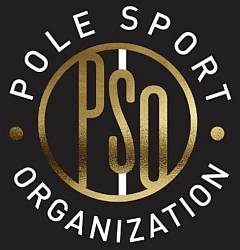 Pole Sport Organization logo featuring gold letters "PSO" inside a gold circle, with "Pole Sport Organization" written around the circle on a black background.