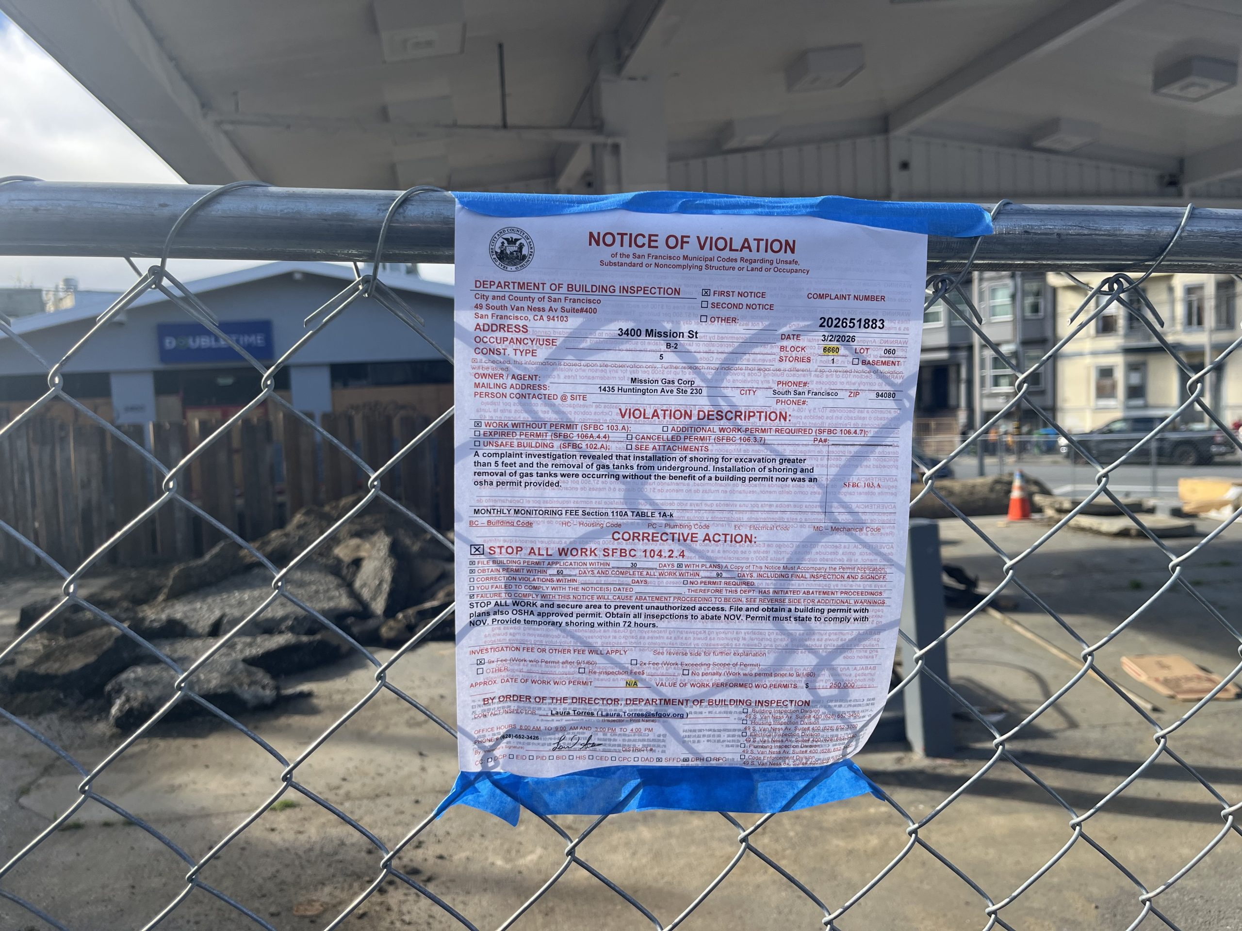 Time's up at Doubletime: S.F. halts unpermitted excavation at Mission St. gas station