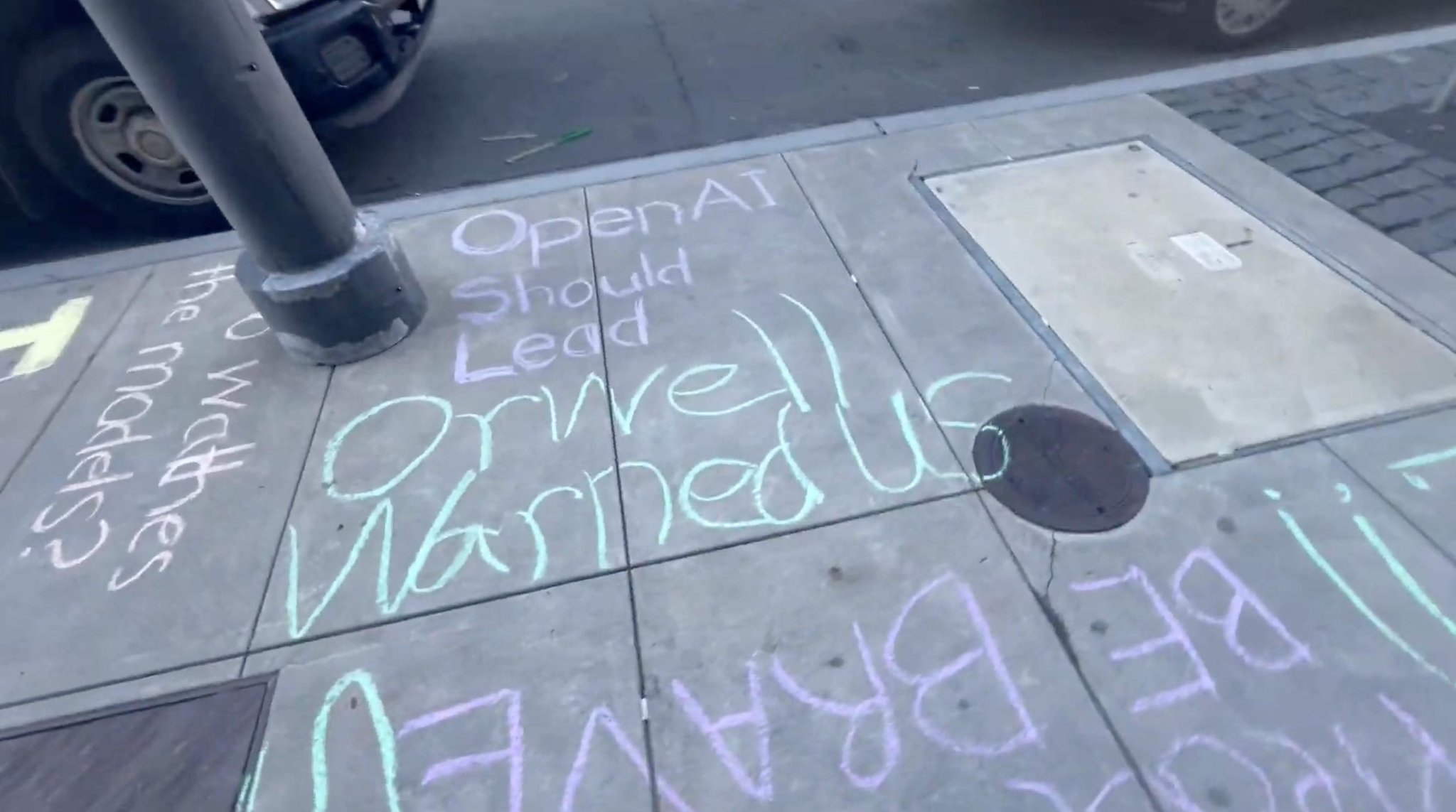 Activists Chalk OpenAI and Anthropic Headquarters
