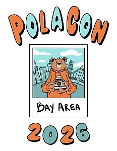 Illustration of a bear holding a camera in front of a city skyline, with text reading "Polacon Bay Area 2026.