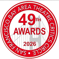 Red and white logo for the 49th San Francisco Bay Area Theatre Critics Circle Awards 2026, with the Golden Gate Bridge in the background.