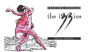 Illustration of a dancer in pink next to text reading "Isadora Duncan the Izzies Dance Awards.